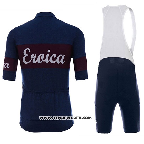 2018 Maillot Ciclismo Eroica Vino Fonce Bleu Manches Courtes et Cuissard